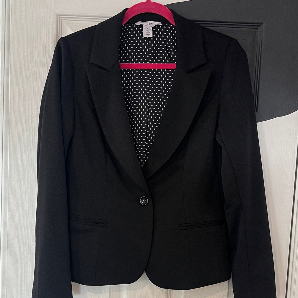 White House Black Market Black Blazer with Polka Dot Lining